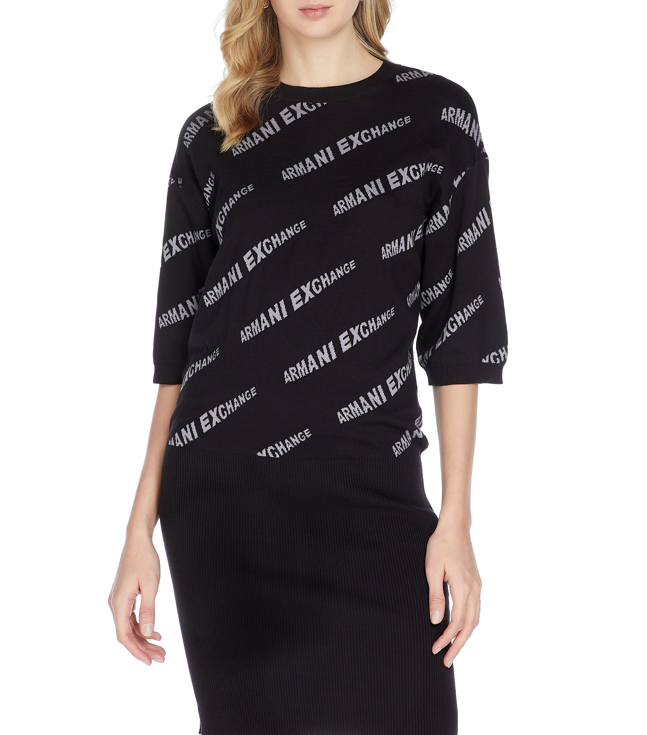 Armani Exchange Vestido negro corto de manga 7 8 monogram Mujer El Palacio de Hierro